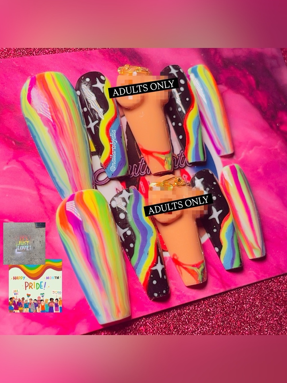 Rainbow Neon Acrylic Nail Set with Starry Accent